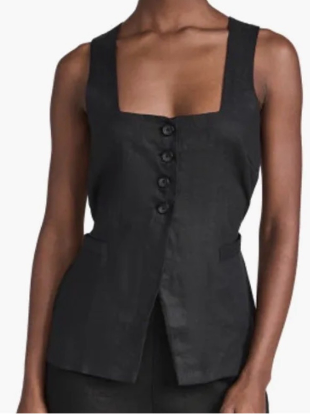 Zenana NWOT Black Square Neck Split Front Button Front Tie Back Vest